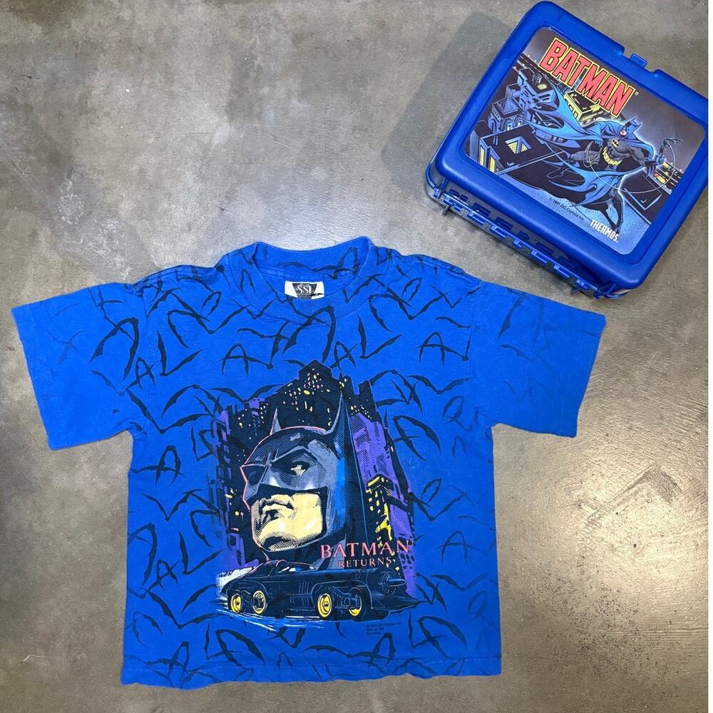 VTG 91-92 Batman T Shirt Lunch Box Bundle Sz 6-7 Yrs
